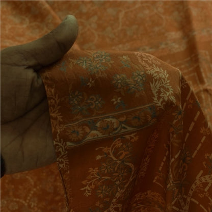 Sanskriti Vintage Sarees Orange Indian Pure Silk Printed Sari 6+yd Craft Fabric