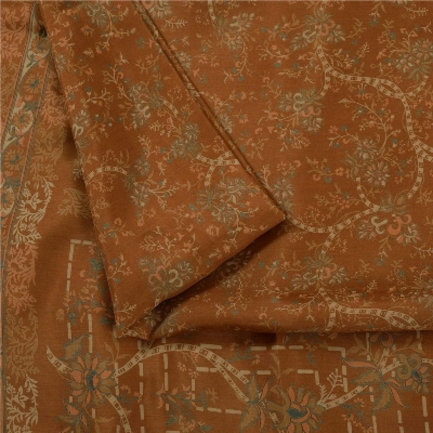 Sanskriti Vintage Sarees Orange Indian Pure Silk Printed Sari 6+yd Craft Fabric