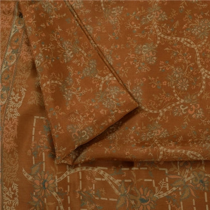 Sanskriti Vintage Sarees Orange Indian Pure Silk Printed Sari 6+yd Craft Fabric