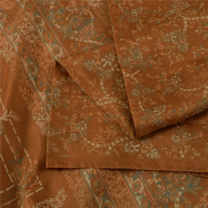 Sanskriti Vintage Sarees Orange Indian Pure Silk Printed Sari 6+yd Craft Fabric