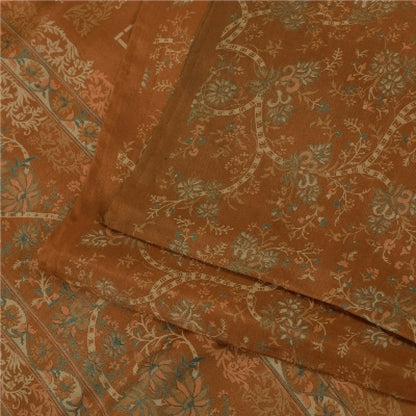 Sanskriti Vintage Sarees Orange Indian Pure Silk Printed Sari 6+yd Craft Fabric