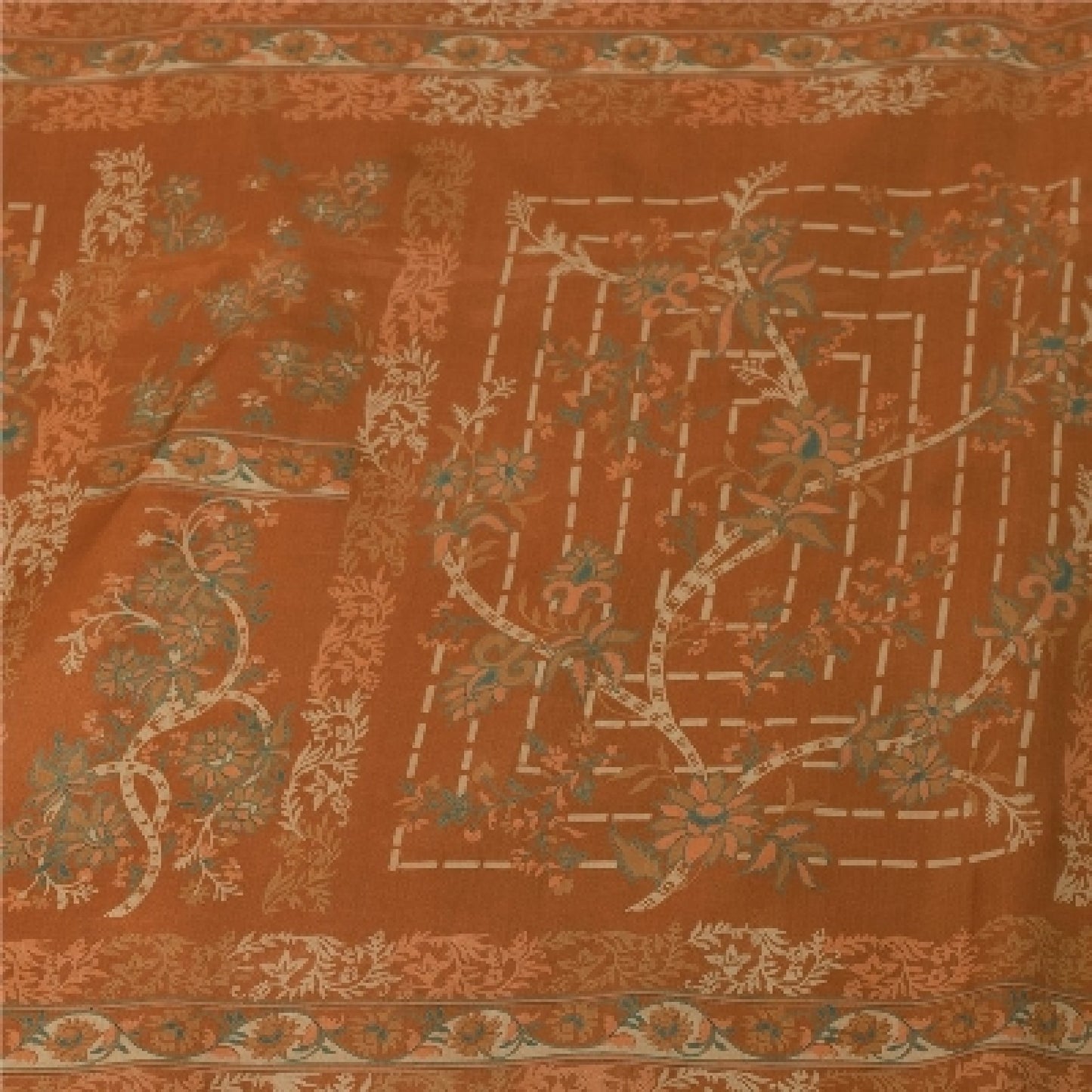 Sanskriti Vintage Sarees Orange Indian Pure Silk Printed Sari 6+yd Craft Fabric