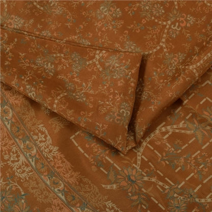 Sanskriti Vintage Sarees Orange Indian Pure Silk Printed Sari 6+yd Craft Fabric