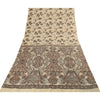 Sanskriti Vintage Sarees Ivory & Brown Pure Silk Printed Sari 5+yd Craft Fabric