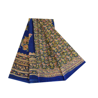 Sanskriti Vintage Sarees Blå Indisk Ren Silke Trykt Sari 5+ yard Håndværksstof