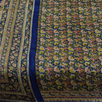 Sanskriti Vintage Sarees Blå Indisk Ren Silke Trykt Sari 5+ yard Håndværksstof