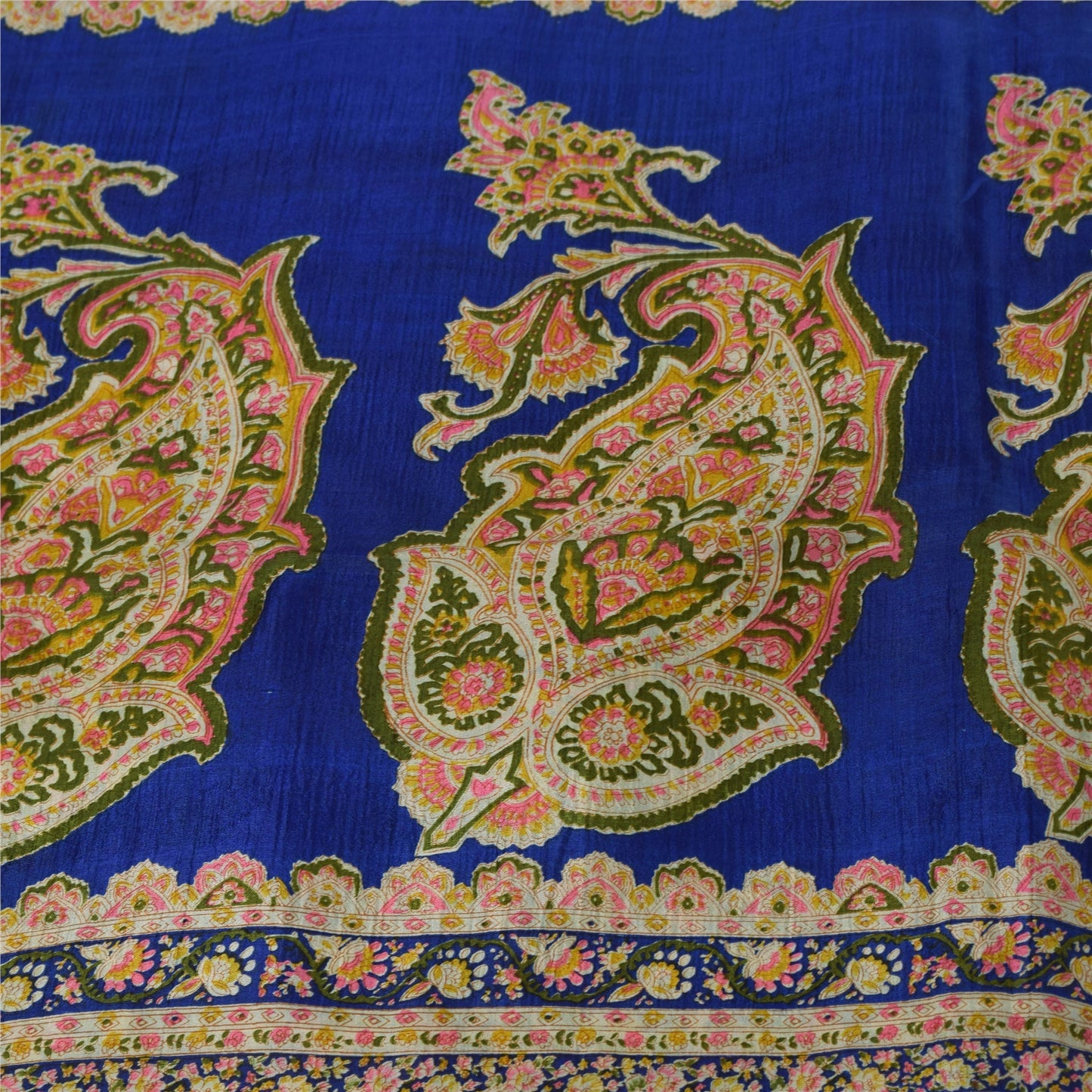 Sanskriti Vintage Sarees Blå Indisk Ren Silke Trykt Sari 5+ yard Håndværksstof