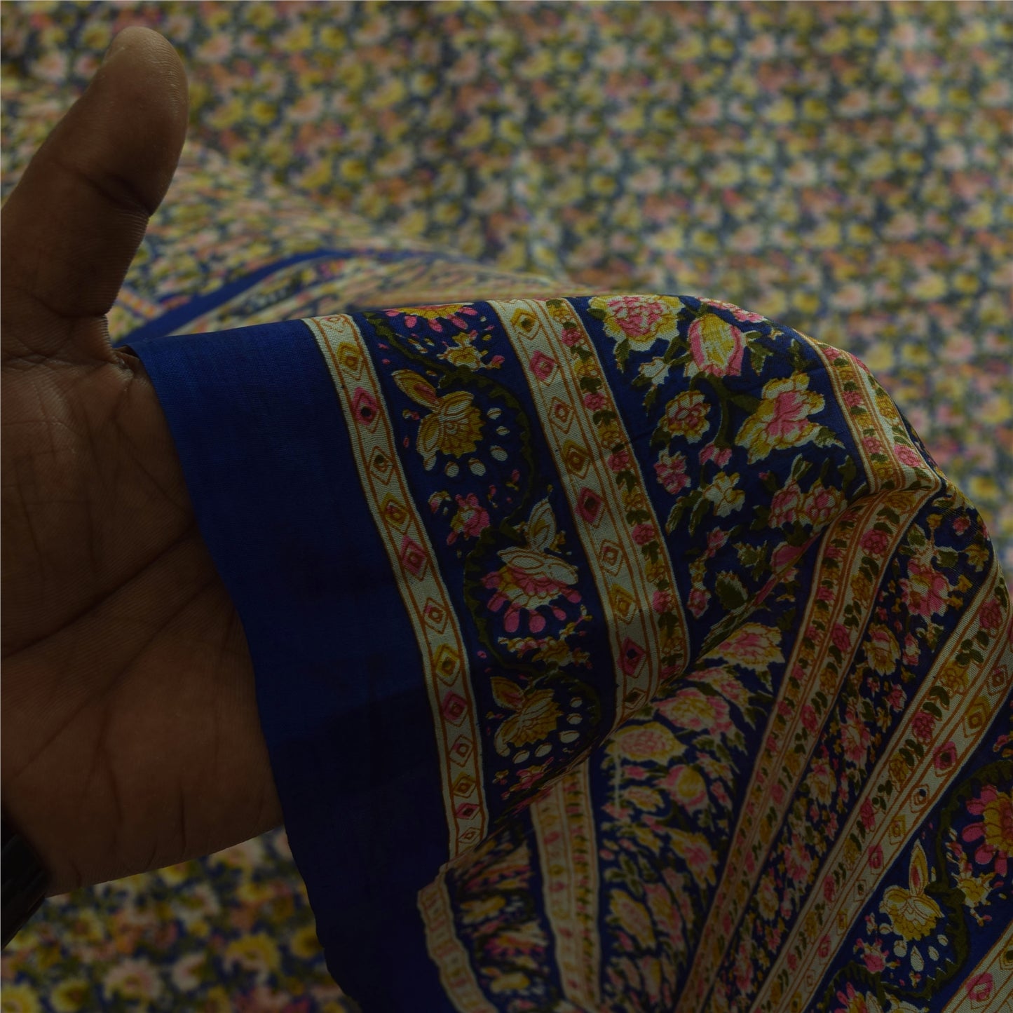 Sanskriti Vintage Sarees Blå Indisk Ren Silke Trykt Sari 5+ yard Håndværksstof