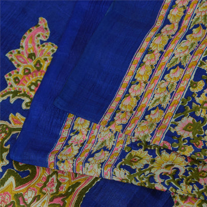 Sanskriti Vintage Sarees Blå Indisk Ren Silke Trykt Sari 5+ yard Håndværksstof