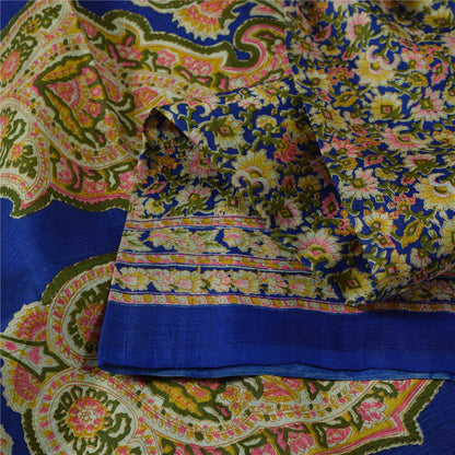 Sanskriti Vintage Sarees Blå Indisk Ren Silke Trykt Sari 5+ yard Håndværksstof