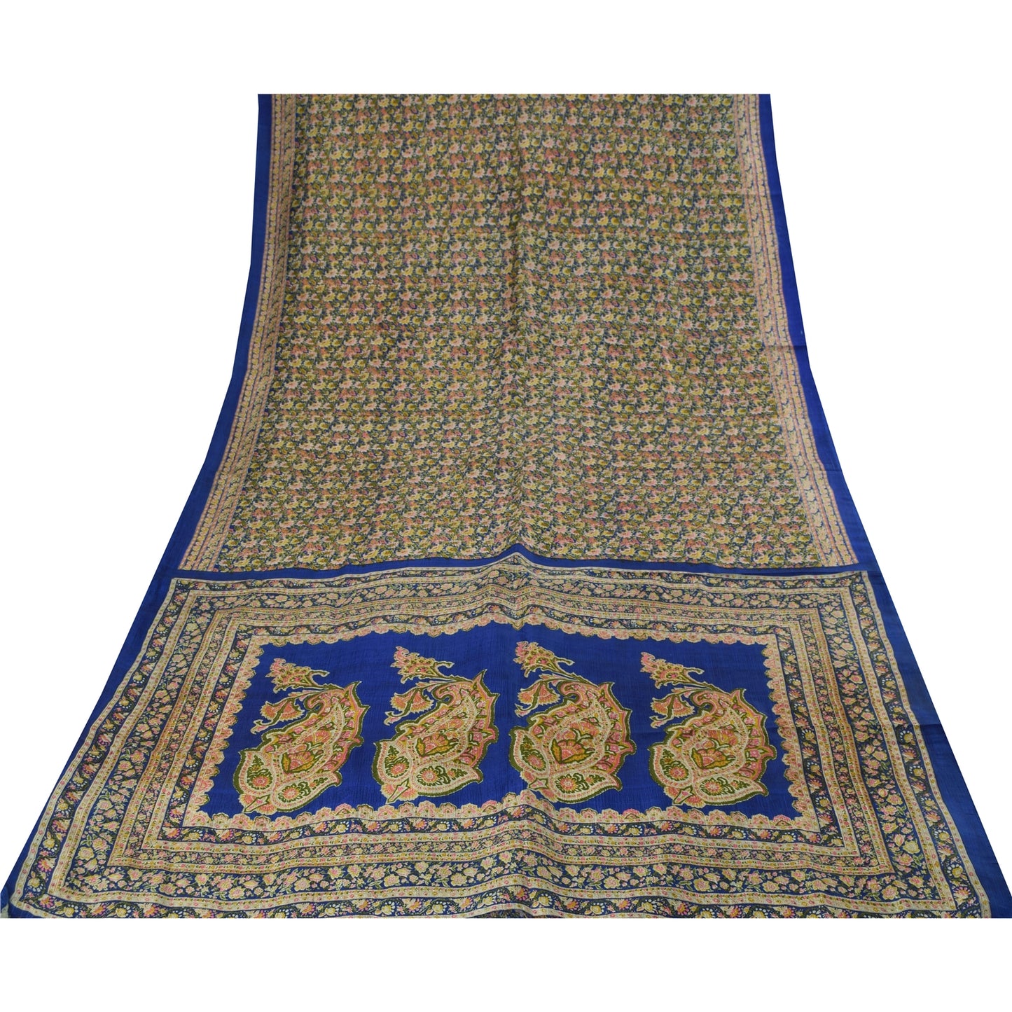 Sanskriti Vintage Sarees Blå Indisk Ren Silke Trykt Sari 5+ yard Håndværksstof