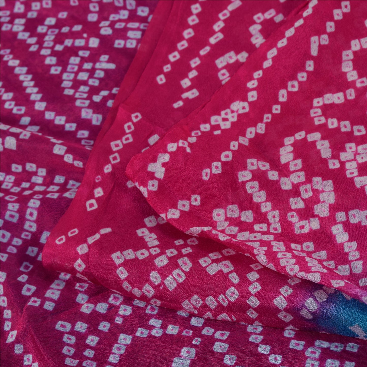 Sanskriti Vintage Sarees Blue & Pink Pure Silk Bandhani Printed Sari 5+yd Fabric