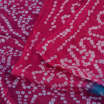 Sanskriti Vintage Sarees Blue & Pink Pure Silk Bandhani Printed Sari 5+yd Fabric