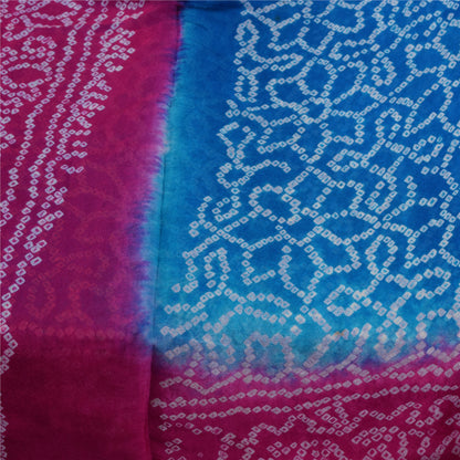 Sanskriti Vintage Sarees Blue & Pink Pure Silk Bandhani Printed Sari 5+yd Fabric