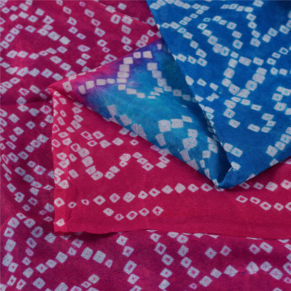 Sanskriti Vintage Sarees Blue & Pink Pure Silk Bandhani Printed Sari 5+yd Fabric