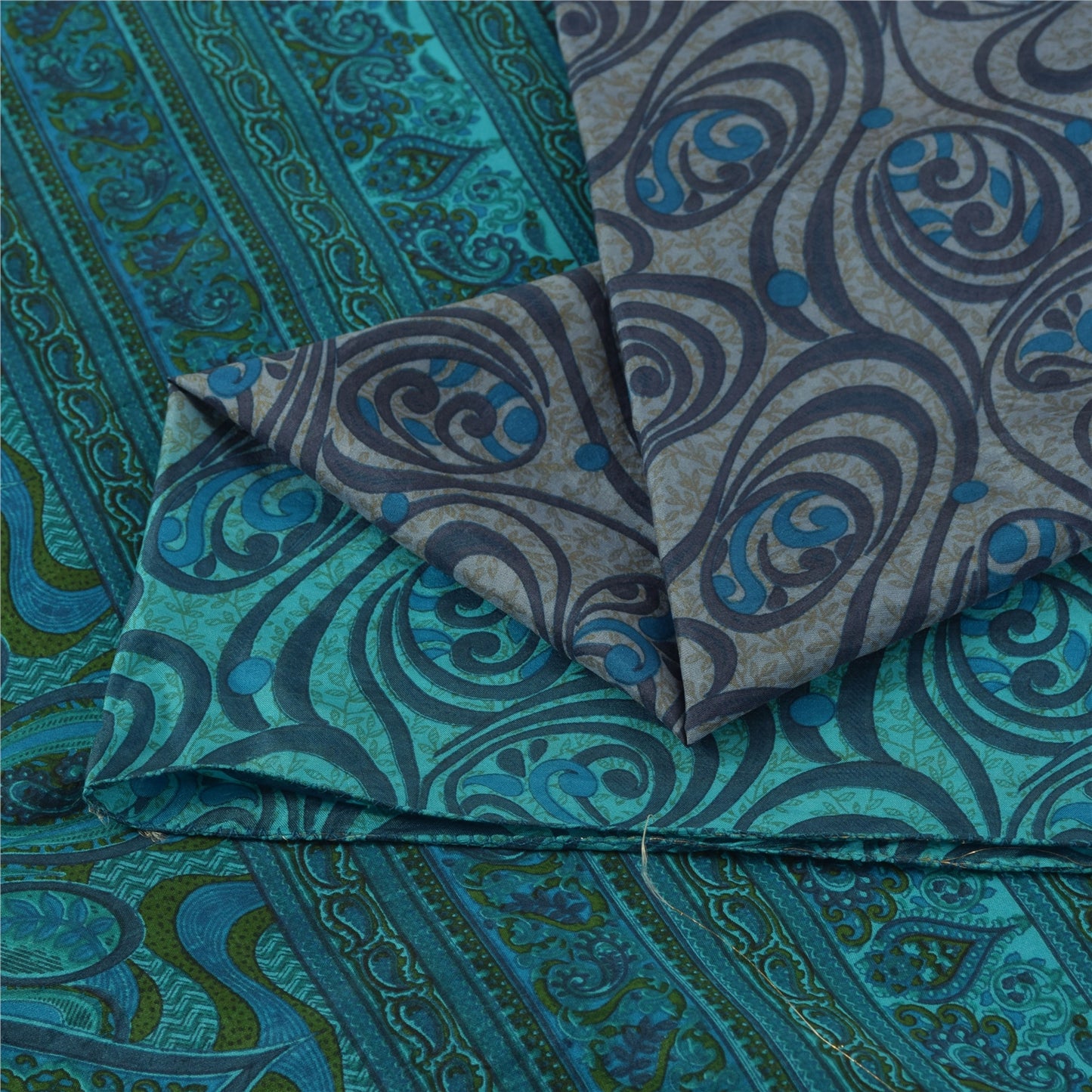 Sanskriti Vintage Sarees Blå Indisk Ren Silke Trykt Sari 5+ yard Håndværksstof