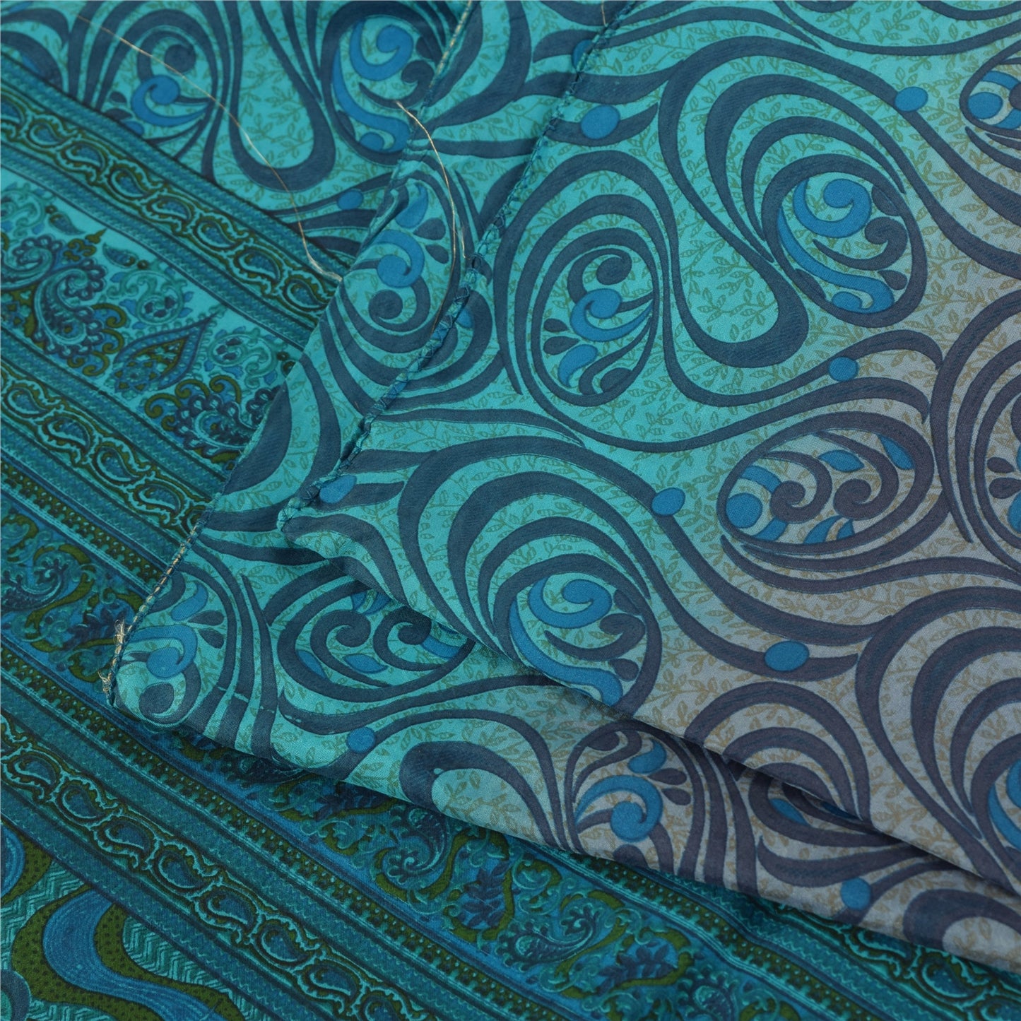 Sanskriti Vintage Sarees Blå Indisk Ren Silke Trykt Sari 5+ yard Håndværksstof