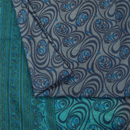 Sanskriti Vintage Sarees Blå Indisk Ren Silke Trykt Sari 5+ yard Håndværksstof