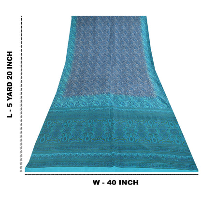 Sanskriti Vintage Sarees Blå Indisk Ren Silke Trykt Sari 5+ yard Håndværksstof