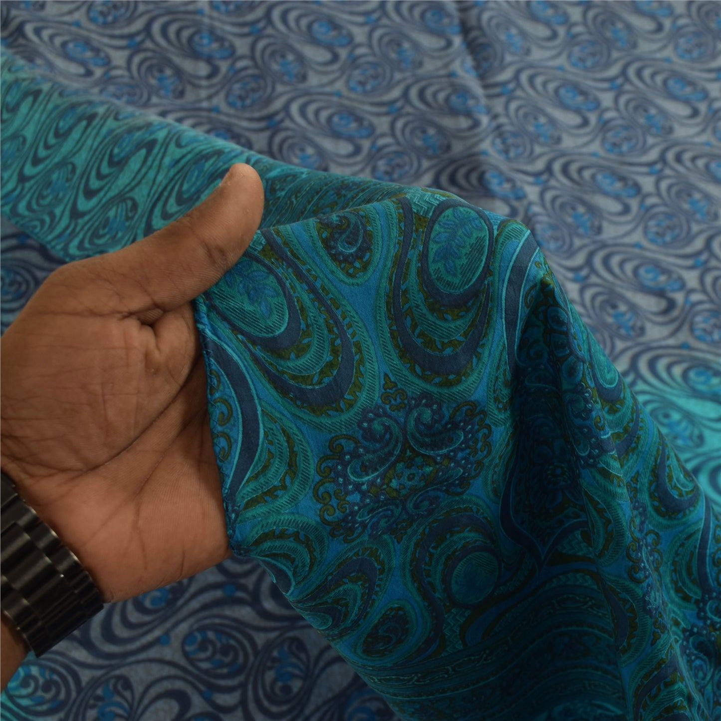 Sanskriti Vintage Sarees Blå Indisk Ren Silke Trykt Sari 5+ yard Håndværksstof