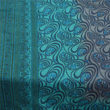 Sanskriti Vintage Sarees Blå Indisk Ren Silke Trykt Sari 5+ yard Håndværksstof