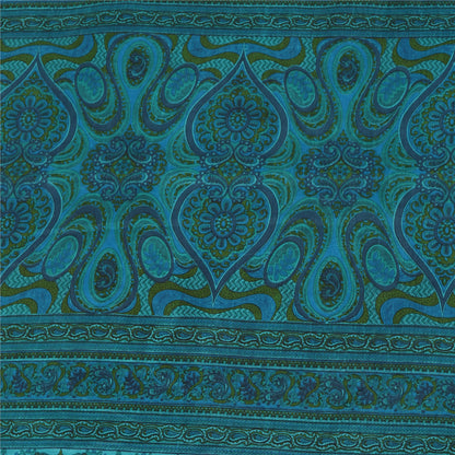 Sanskriti Vintage Sarees Blå Indisk Ren Silke Trykt Sari 5+ yard Håndværksstof
