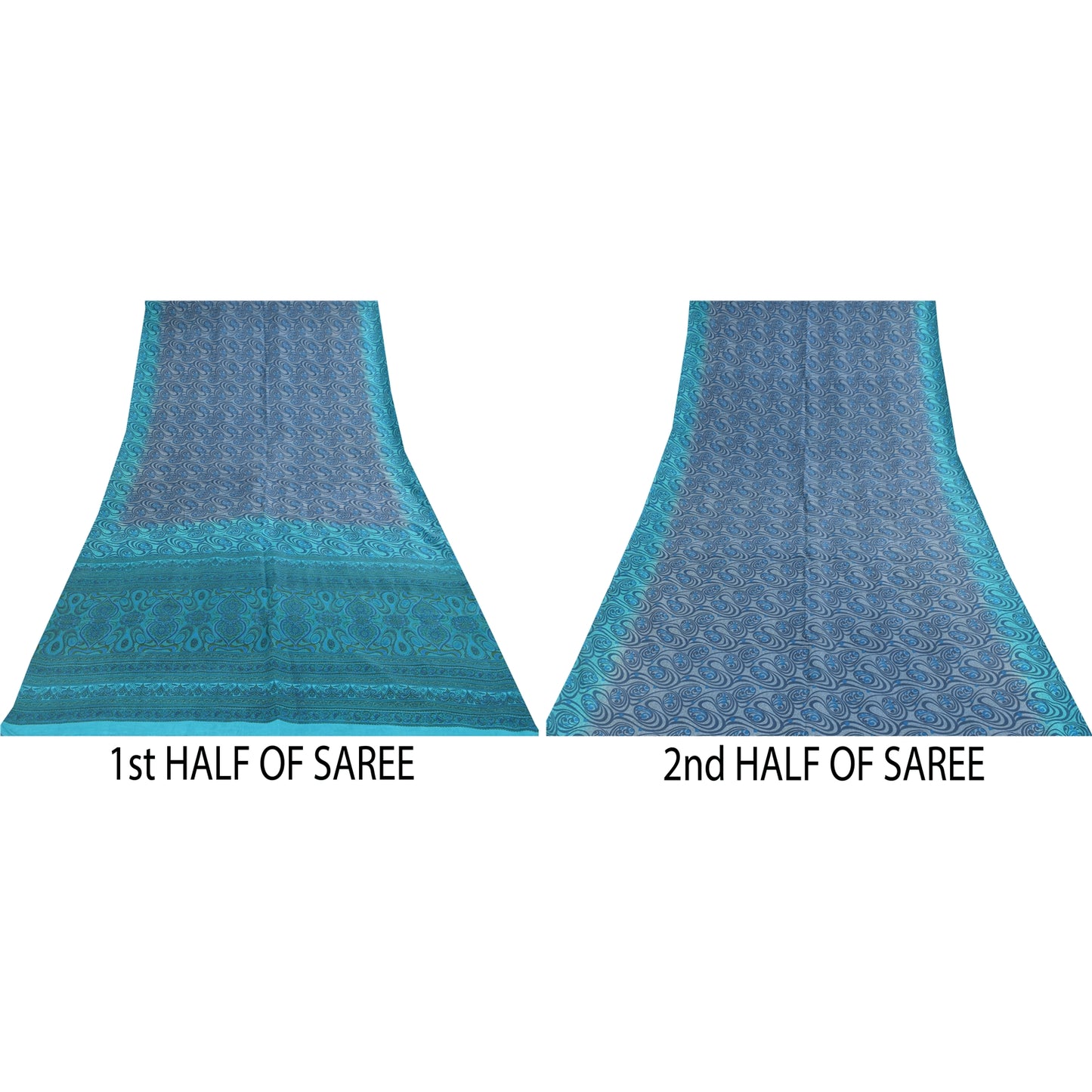 Sanskriti Vintage Sarees Blå Indisk Ren Silke Trykt Sari 5+ yard Håndværksstof