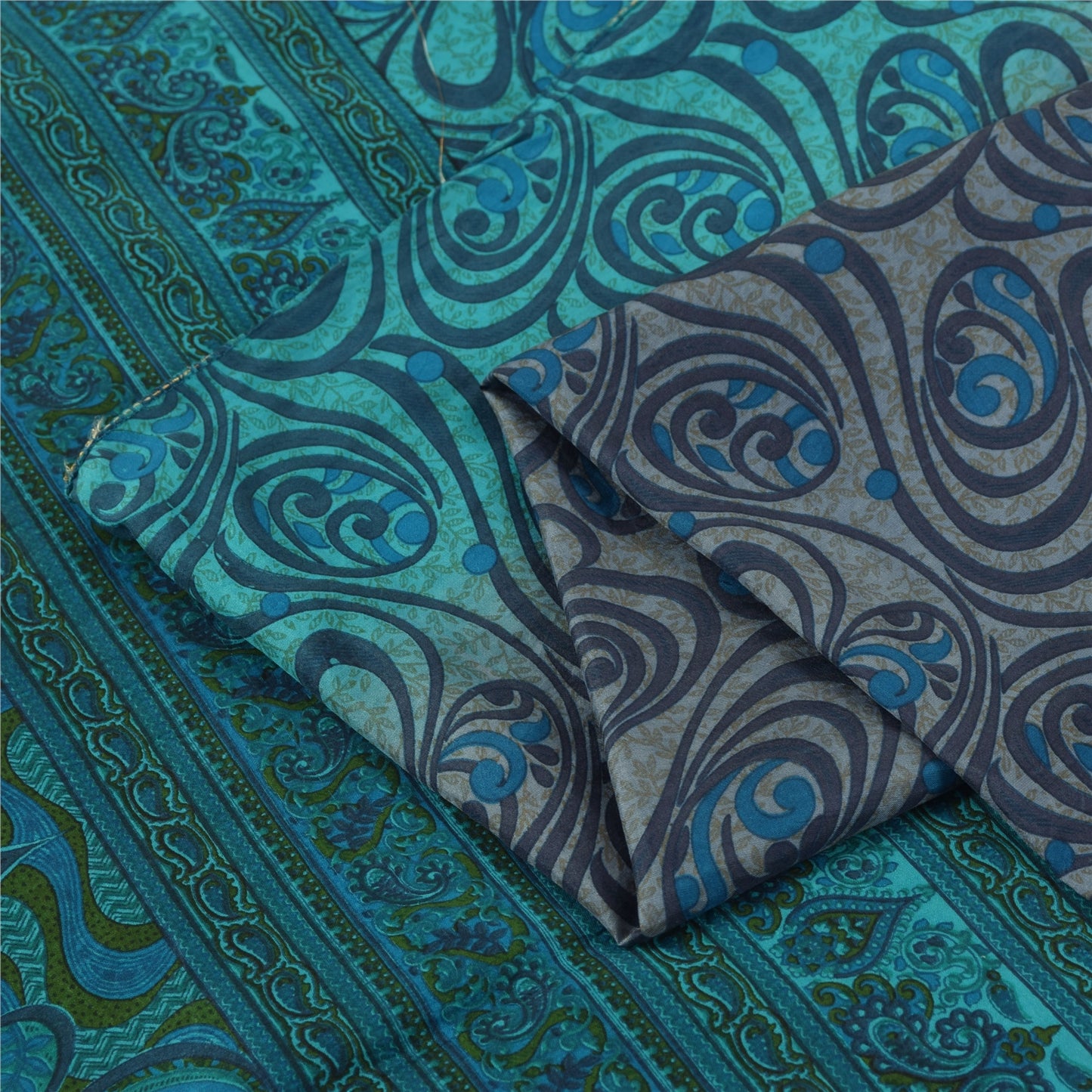 Sanskriti Vintage Sarees Blå Indisk Ren Silke Trykt Sari 5+ yard Håndværksstof
