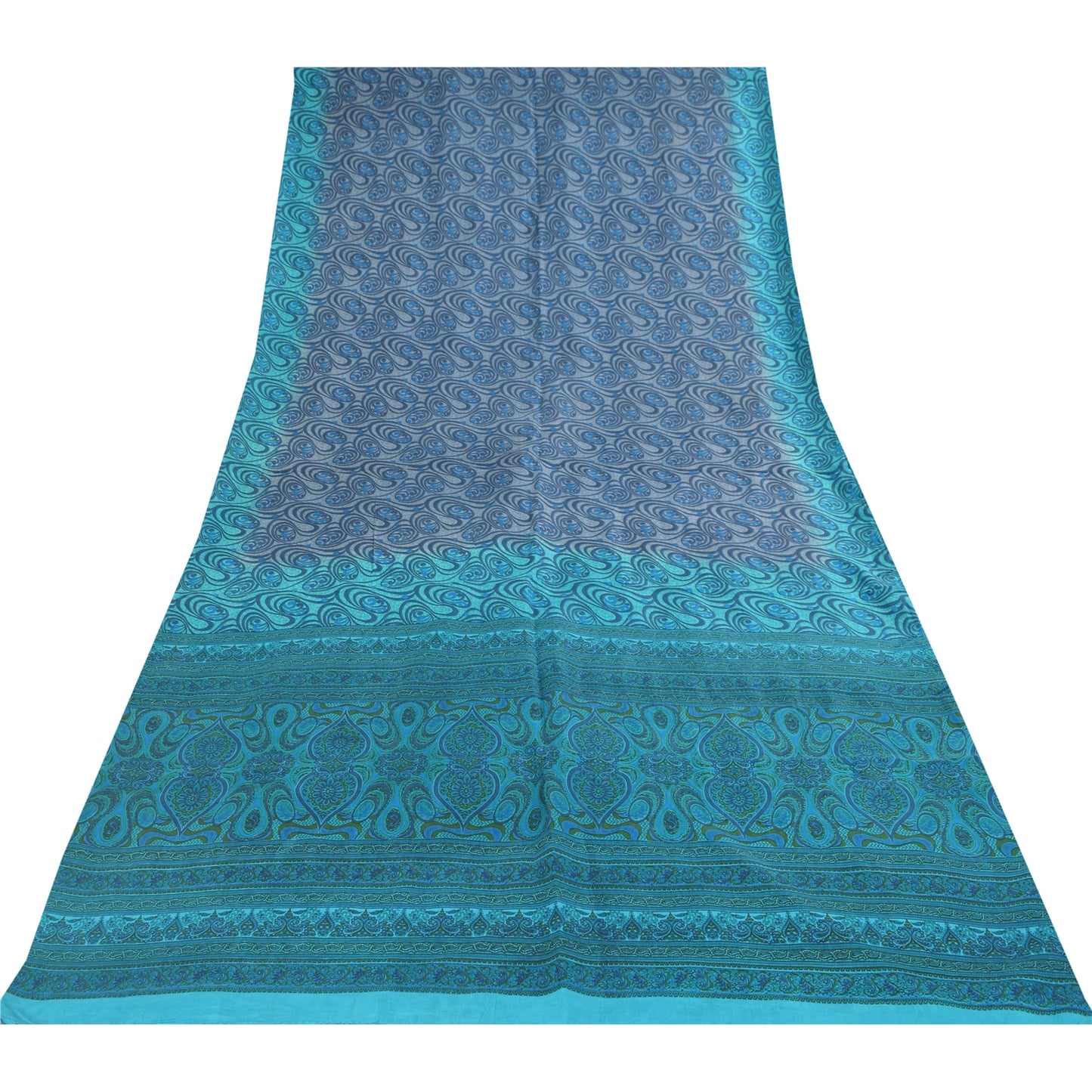 Sanskriti Vintage Sarees Blå Indisk Ren Silke Trykt Sari 5+ yard Håndværksstof