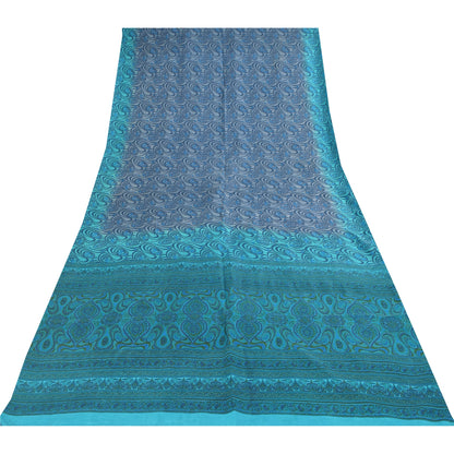Sanskriti Vintage Sarees Blå Indisk Ren Silke Trykt Sari 5+ yard Håndværksstof
