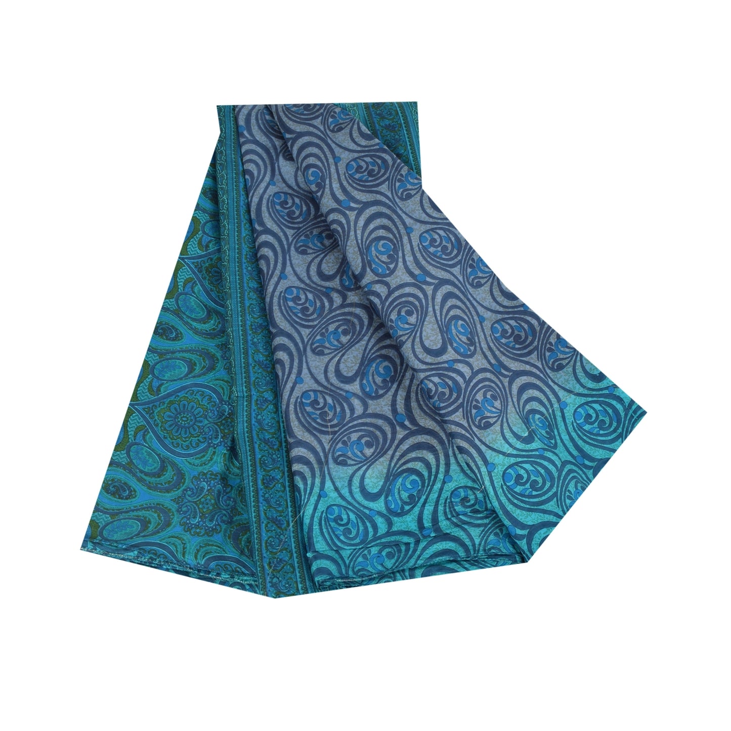 Sanskriti Vintage Sarees Blå Indisk Ren Silke Trykt Sari 5+ yard Håndværksstof