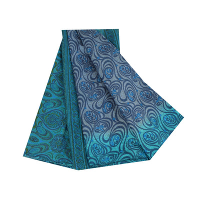 Sanskriti Vintage Sarees Blå Indisk Ren Silke Trykt Sari 5+ yard Håndværksstof