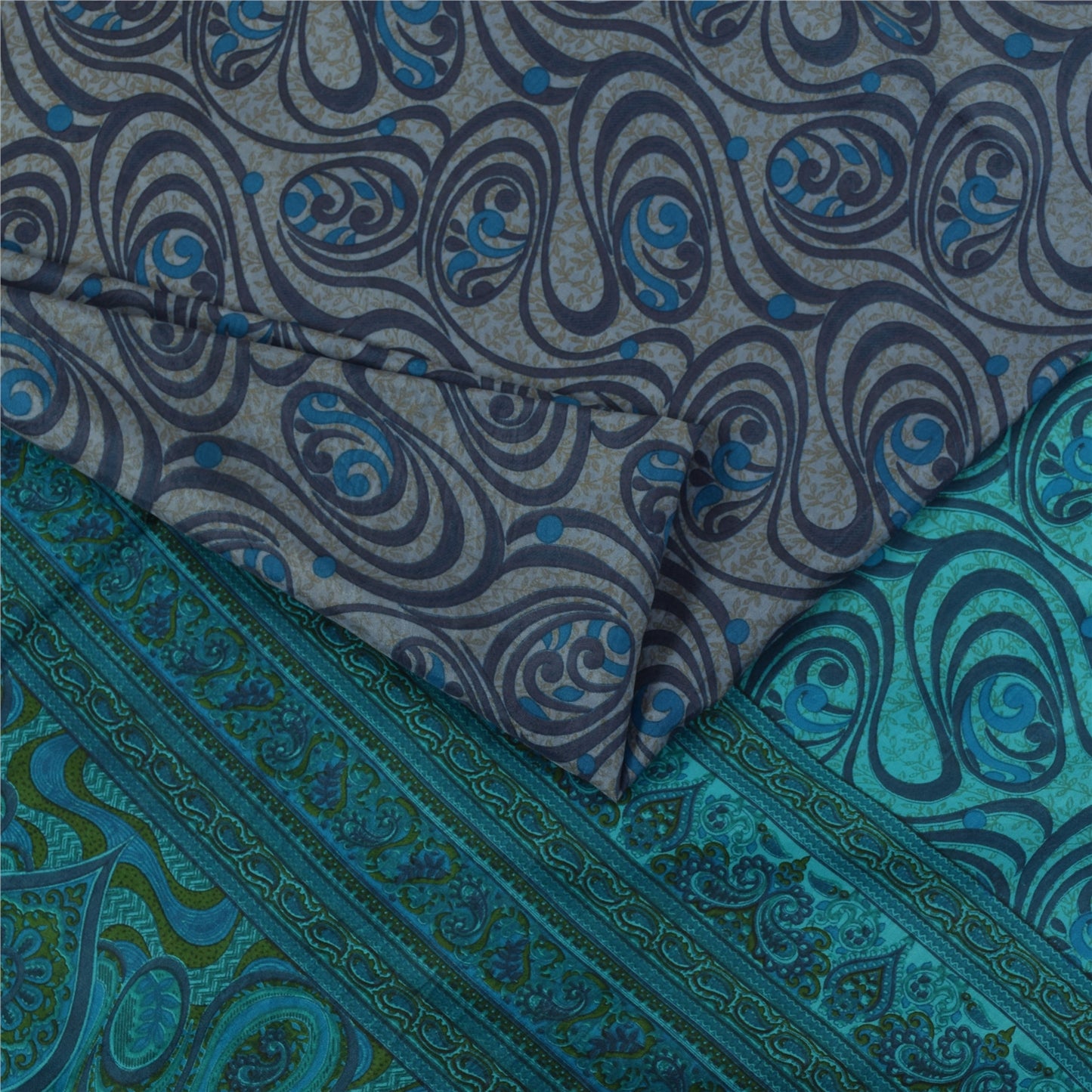 Sanskriti Vintage Sarees Blå Indisk Ren Silke Trykt Sari 5+ yard Håndværksstof