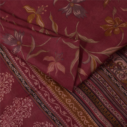 Sanskriti Vintage Sarees Red Indian Pure Silk Printed Sari 5+yd Craft Fabric