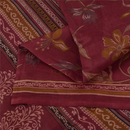 Sanskriti Vintage Sarees Red Indian Pure Silk Printed Sari 5+yd Craft Fabric