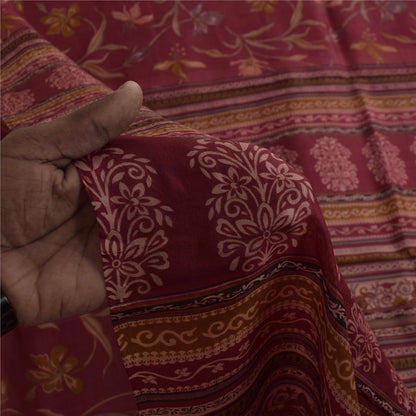 Sanskriti Vintage Sarees Red Indian Pure Silk Printed Sari 5+yd Craft Fabric