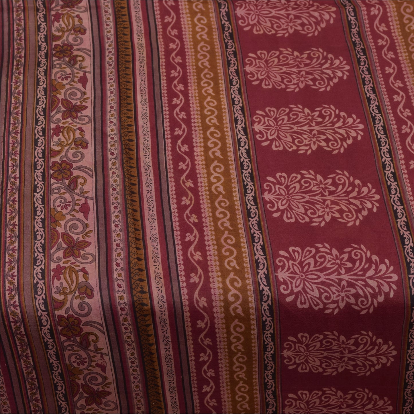 Sanskriti Vintage Sarees Red Indian Pure Silk Printed Sari 5+yd Craft Fabric