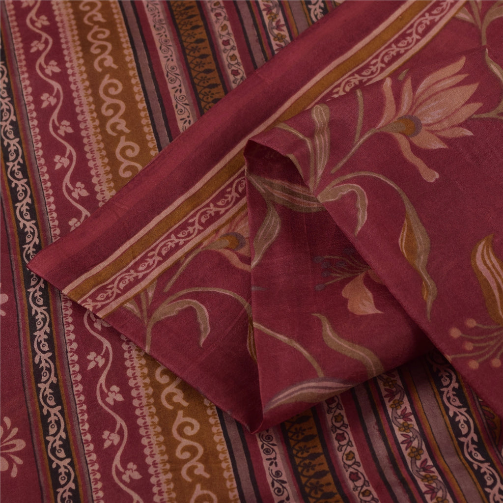 Sanskriti Vintage Sarees Red Indian Pure Silk Printed Sari 5+yd Craft Fabric