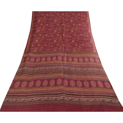 Sanskriti Vintage Sarees Red Indian Pure Silk Printed Sari 5+yd Craft Fabric