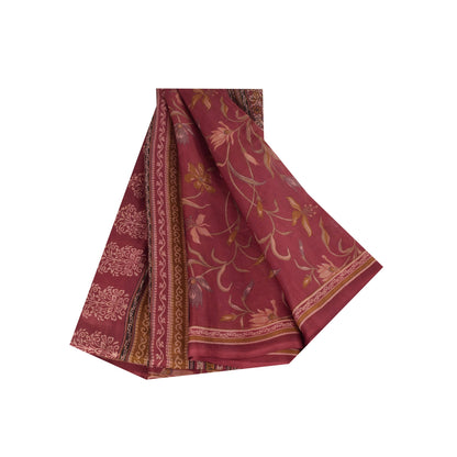 Sanskriti Vintage Sarees Red Indian Pure Silk Printed Sari 5+yd Craft Fabric