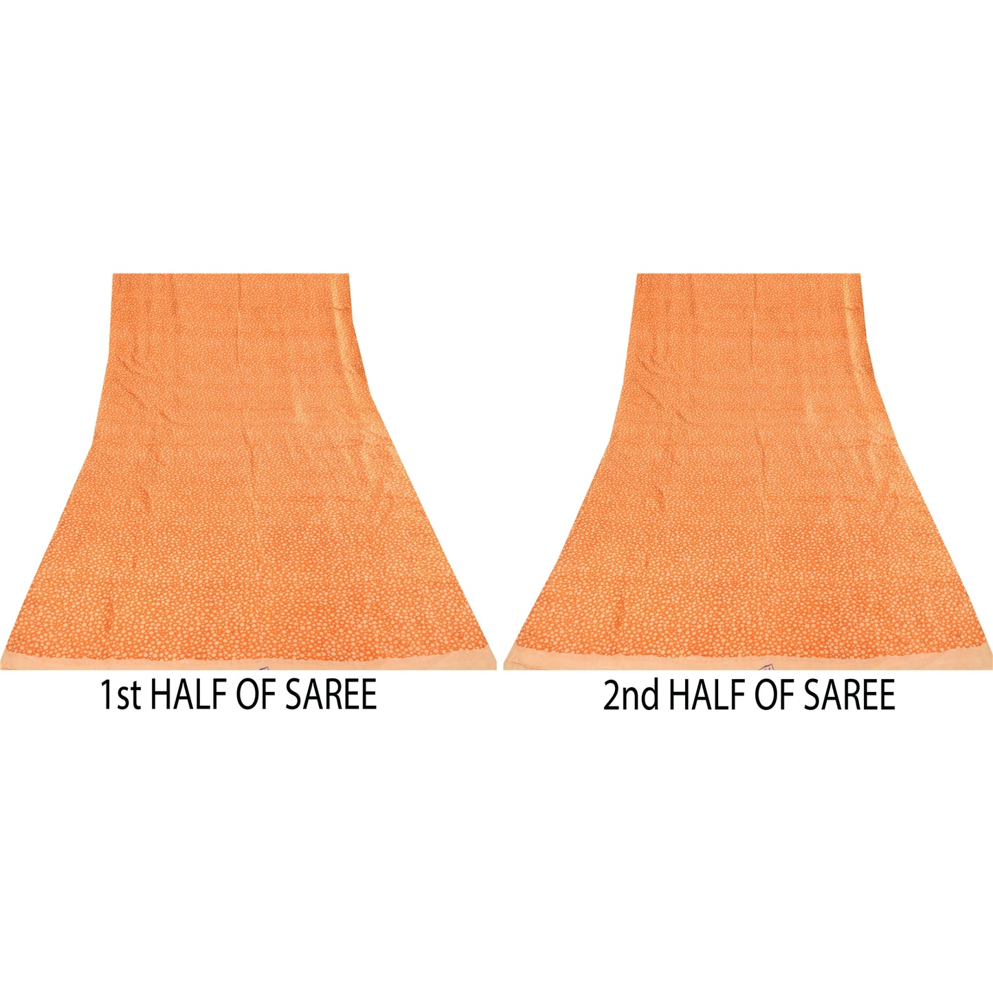 Sanskriti Vintage Sarees Orange Polka Dot Pure Silk Print Sari 5yd Craft Fabric
