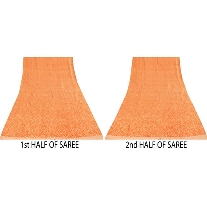 Sanskriti Vintage Sarees Orange Polka Dot Pure Silk Print Sari 5yd Craft Fabric