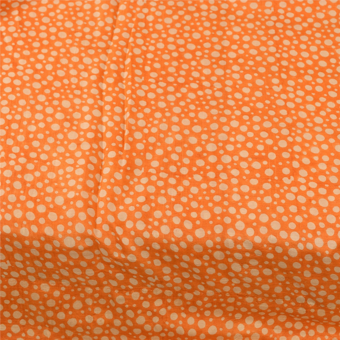 Sanskriti Vintage Sarees Orange Polka Dot Pure Silk Print Sari 5yd Craft Fabric