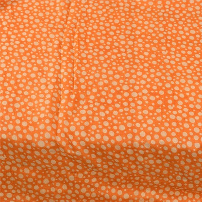 Sanskriti Vintage Sarees Orange Polka Dot Pure Silk Print Sari 5yd Craft Fabric