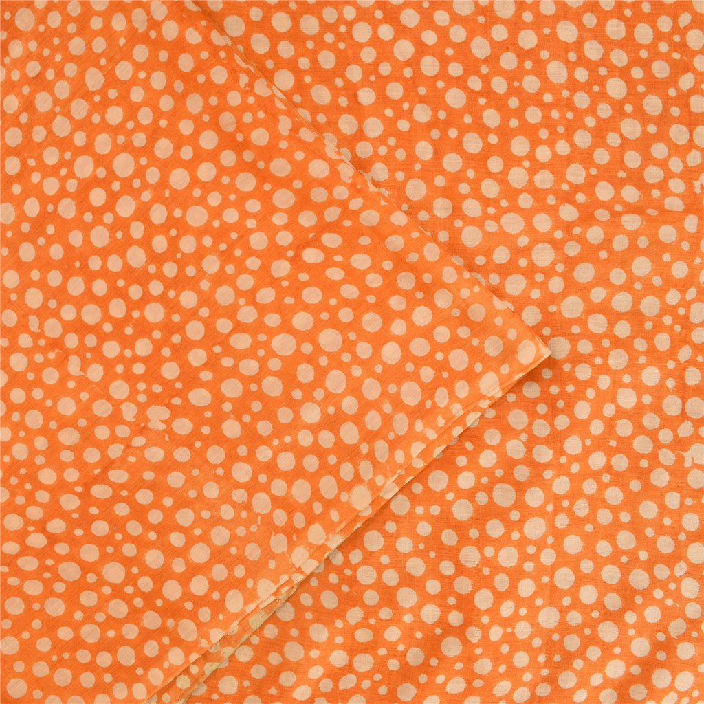 Sanskriti Vintage Sarees Orange Polka Dot Pure Silk Print Sari 5yd Craft Fabric