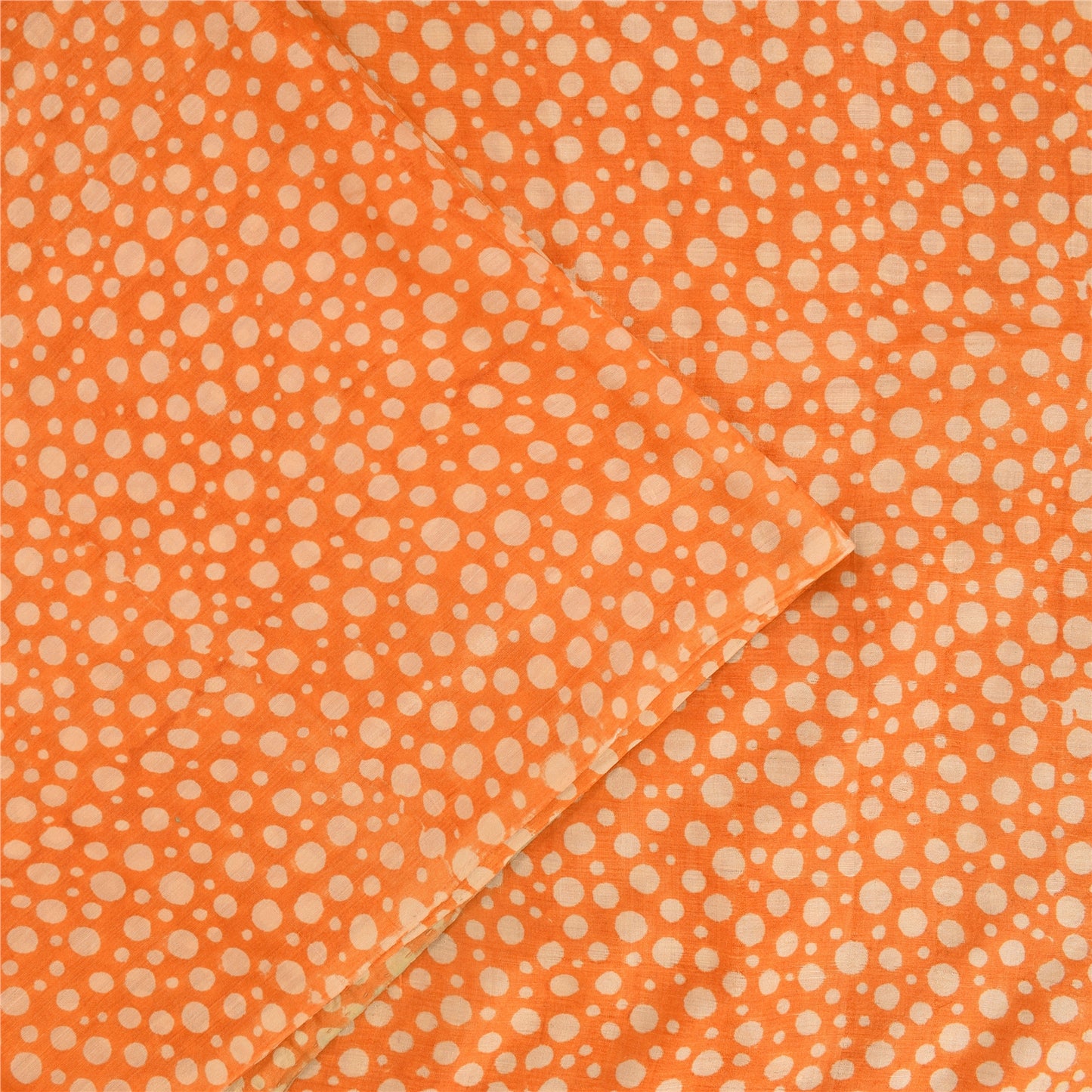 Sanskriti Vintage Sarees Orange Polka Dot Pure Silk Print Sari 5yd Craft Fabric