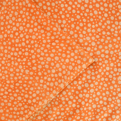 Sanskriti Vintage Sarees Orange Polka Dot Pure Silk Print Sari 5yd Craft Fabric