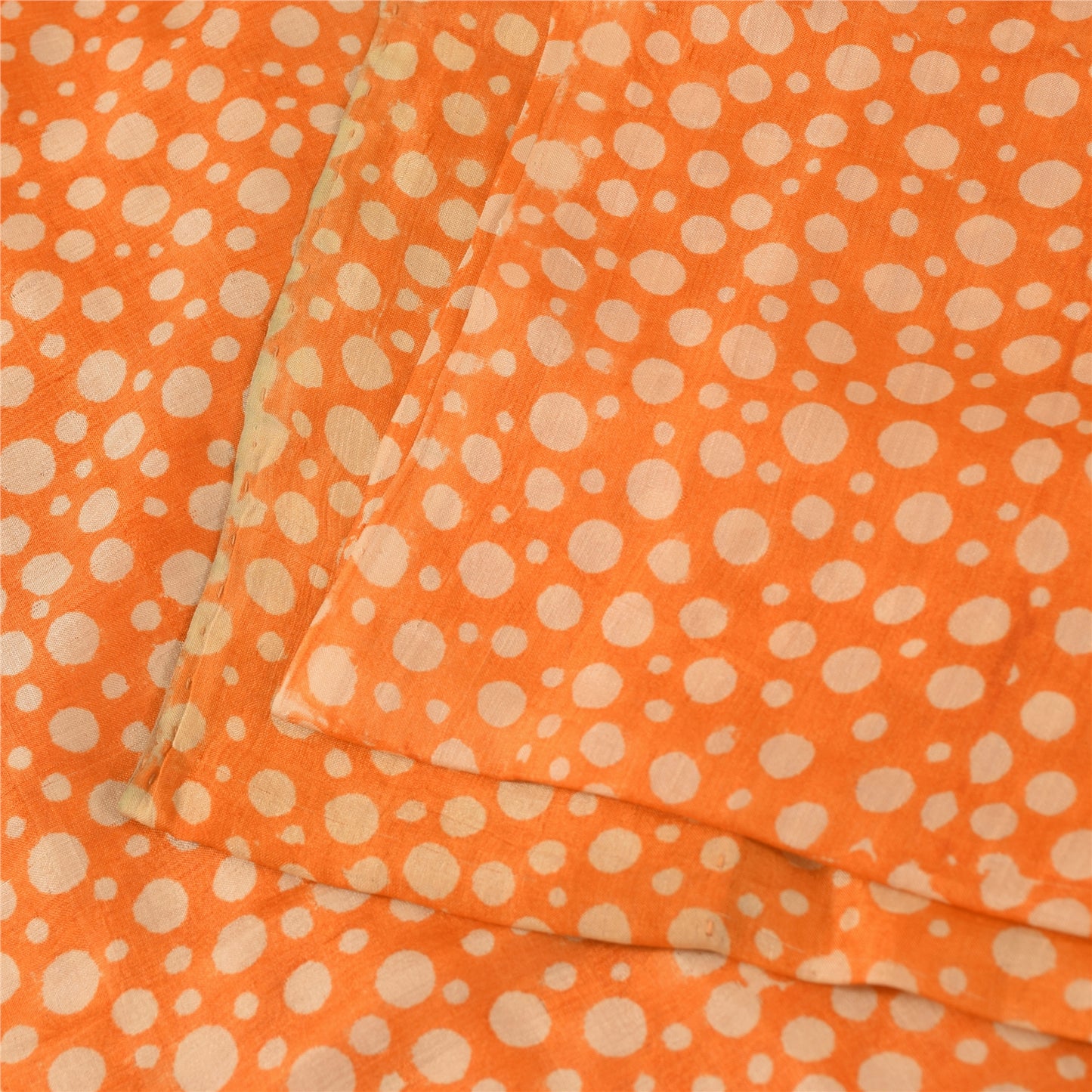 Sanskriti Vintage Sarees Orange Polka Dot Pure Silk Print Sari 5yd Craft Fabric