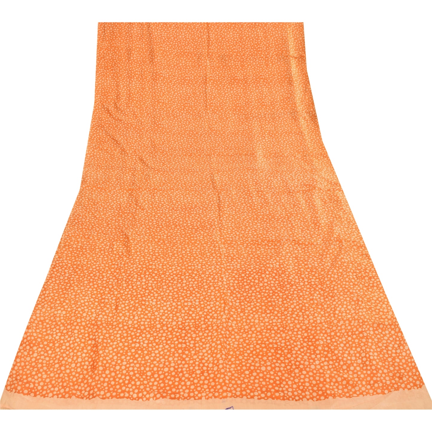 Sanskriti Vintage Sarees Orange Polka Dot Pure Silk Print Sari 5yd Craft Fabric