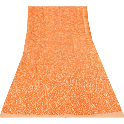 Sanskriti Vintage Sarees Orange Polka Dot Pure Silk Print Sari 5yd Craft Fabric